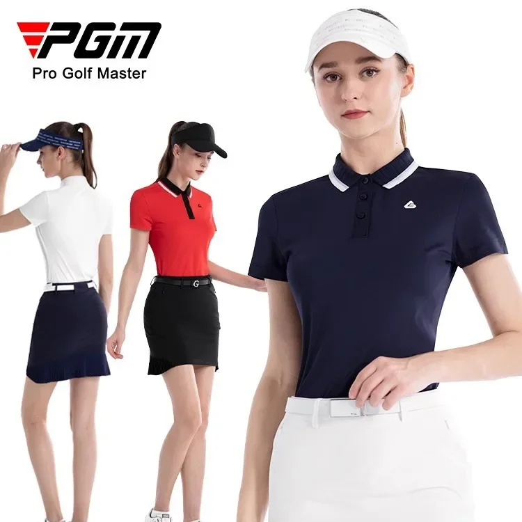 

PGM Golf Clothing Women's Bag Hip Short Skirt Top Set Summer T-shirt Polo Shirt Breathable and Slimming