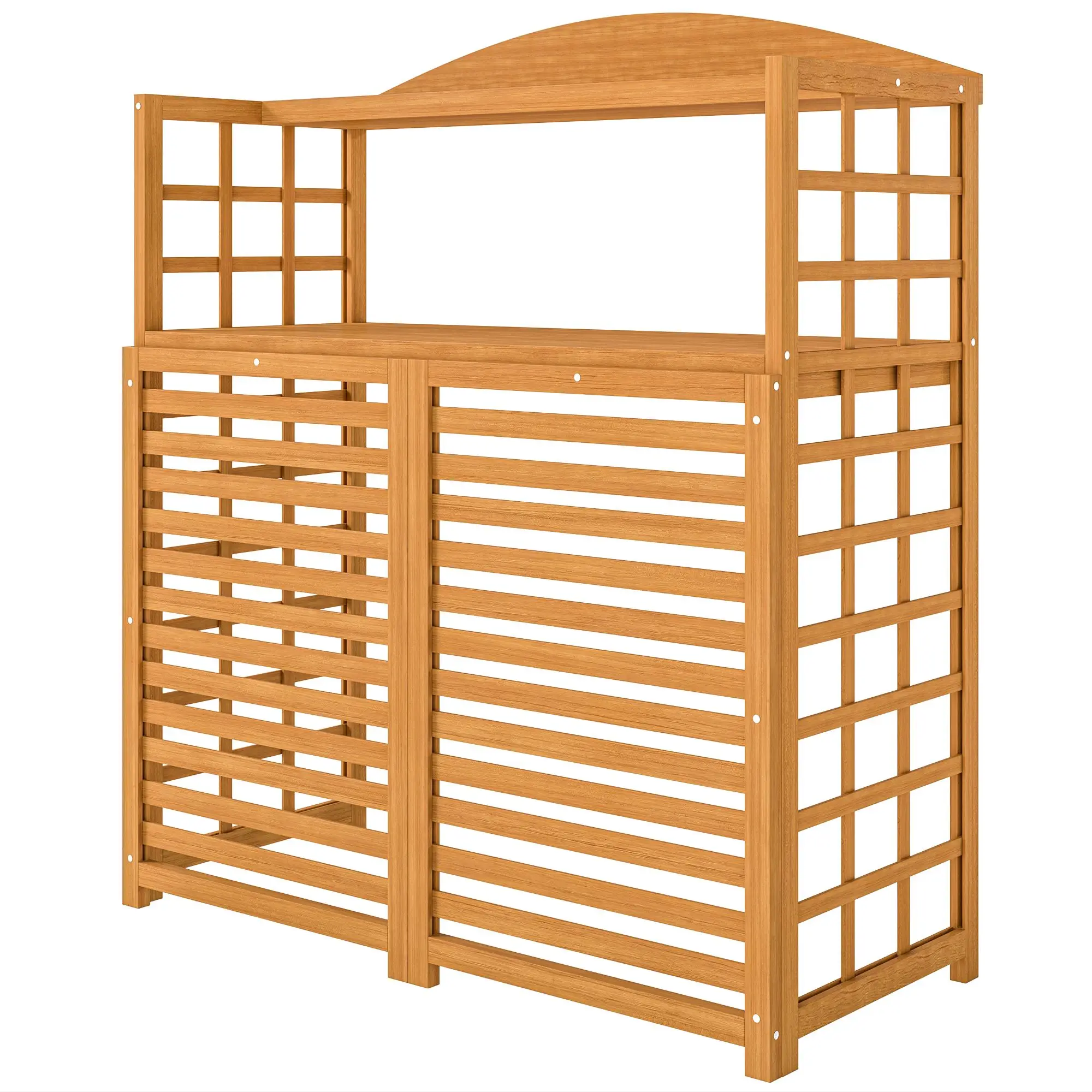 

For Outsunny Outdoor Air Conditioner Fence Privacy Screen, Wood AC Fence Potting Table with Shelves for Patio, Light Brown
