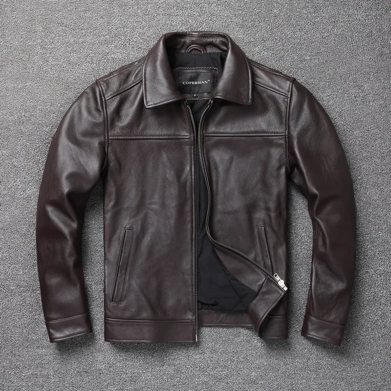 

2024 New Clothes Men's Top Leather Coat Dark Brown Slim Fit Short Large Size Motorcycle Clothes chamarras para hombre