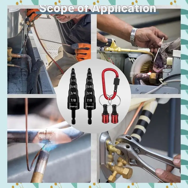 

A71P 2Pcs 6 In 1 HVAC Copper Expander Swaging Tool Boring Drill Bits Air Conditioner Copper Pipe Flaring Tool