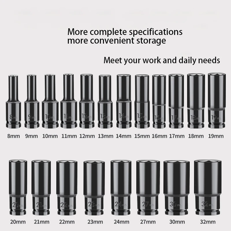 Kunci Pas Listrik หัวยาว Air Gun Sleeve Bor Listrik หกเหลี่ยมภายในชุดเครื่องมือสกรู Nut 8-32มม.