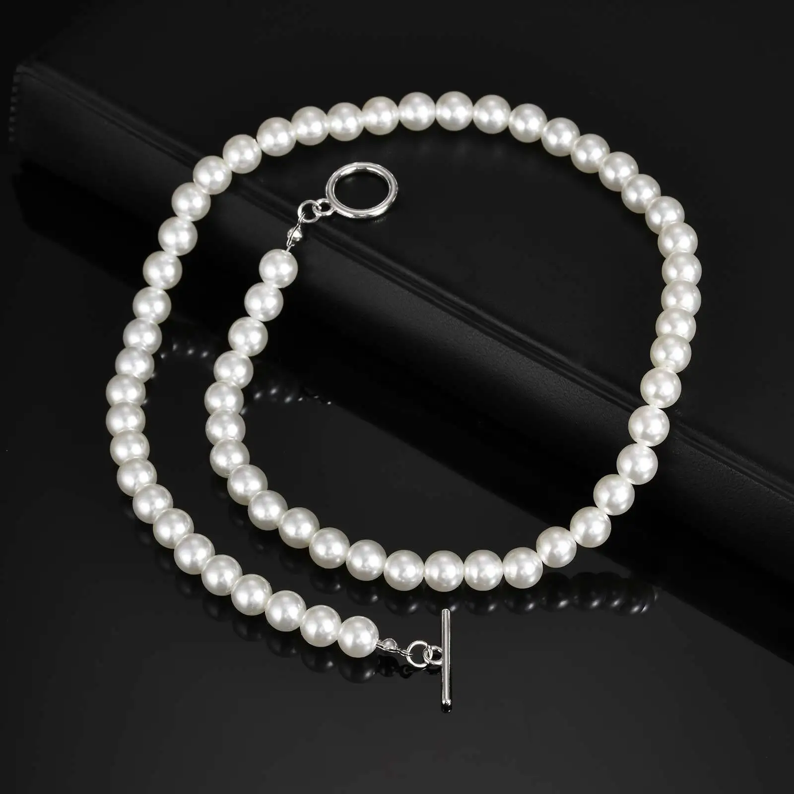 8 mm Perlenkette für Männer und Frauen, weißer Kragen mit Perlenimitat, lässiges Schmuckgeschenk – Detail 4