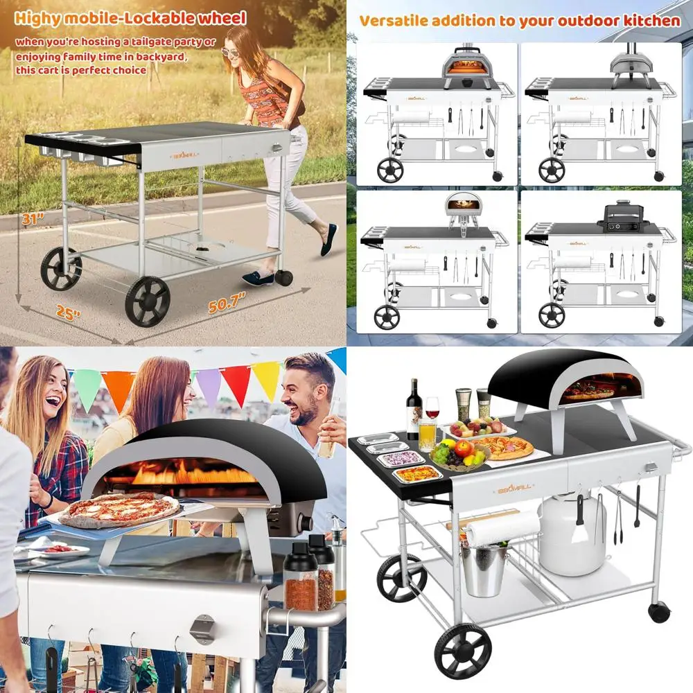 

Портативный уличный стол для печи для пиццы со станцией для нанесения различных грилей и инструментов для барбекю