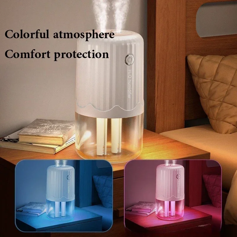 Humidificador Usb de doble pulverización de gran capacidad, escritorio de oficina, inalámbrico, dormitorio, hogar, luz nocturna silenciosa, máquina de aromatización