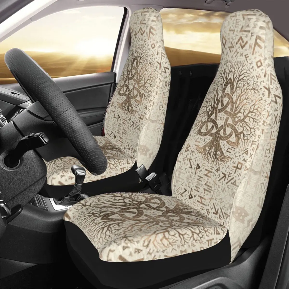 Tree Of Life With Triquetra Futhark Viking Universal Car Seat Cover Auto Interior For SUV Car Seats Covers Fabric Car Styling