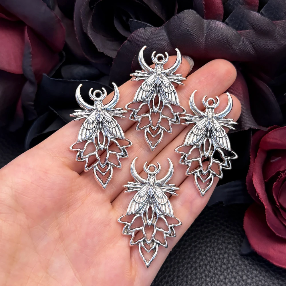 4pcs 42*25mm Goth Luna Moth Charm Crescent Moon Moth Charms Pendant Designer Charms Fit Jewelry Making DIY Jewelry Findings