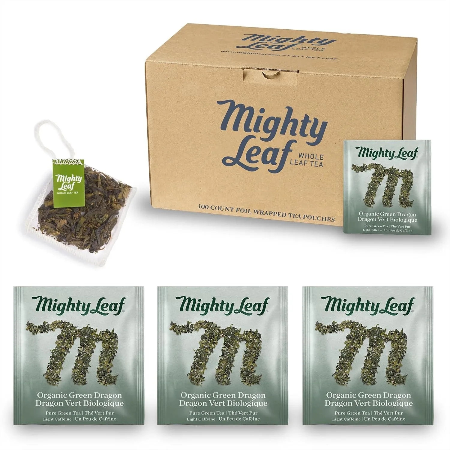 

Green Dragon Tea Bags - Smooth & Earthy Whole Leaf Green Tea with Silk Pouches for Daily Energy, 100 Count