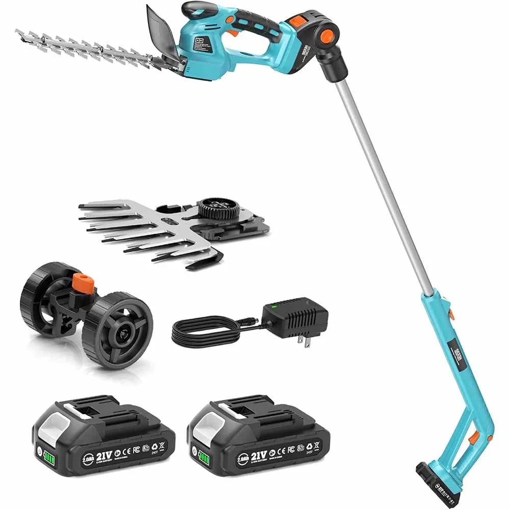 

Seesii Brushless Pole Hedge Trimmers 2-in-1 Cordless 6" Grass Shears with Telescoping Pole for Yard Shrubs Lawn Pruning