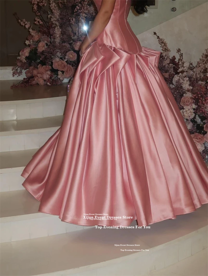 Xijun Princess Pink Satin Evening Dresses Pleated Sleeveless Formal Ball Gowns Formal Graduation Party Dresses 2026 Customized