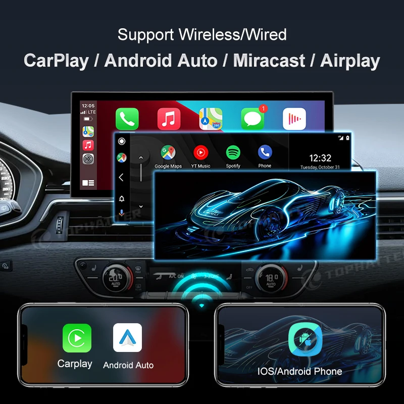 12.3 inch Multimedia Display Touch Screen For Audi A4 A5 2008-2016 Airplay Miracast Function Wireless Carplay Android Auto Navi