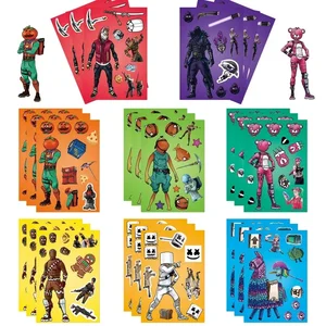 Fortnite 8 시트 퍼즐 스티커 kawaii 얼굴 책 스티커 만들기 귀여운 만화 DIY 재미있는 스티커 아이 장난감 10 최고의 영업 Fortnite Toys -№8