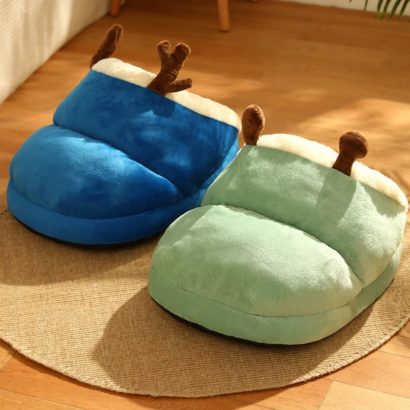 Plush Pet Bedautumn And Winter Soft Plush Round Cushion House 2 In 1 Semi-enclosed Shell Shape Cat Nest Kennel Small Dog Bed