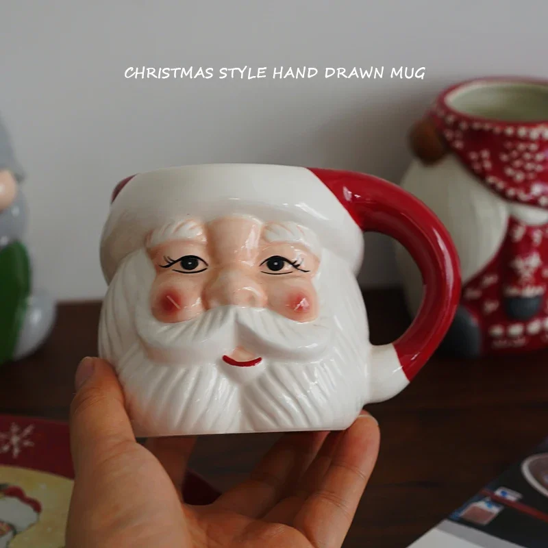 European Style Hand Painted Santa Claus Shape Ceramic Mug Ornaments Living Room Kitchen Bar Milk Coffee Cup Christmas Decoration