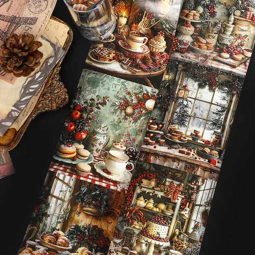 80mm * 204cm Vintage Navidad panadería paisaje Washi cinta creativa DIY diario Material Collage álbum de recortes papelería