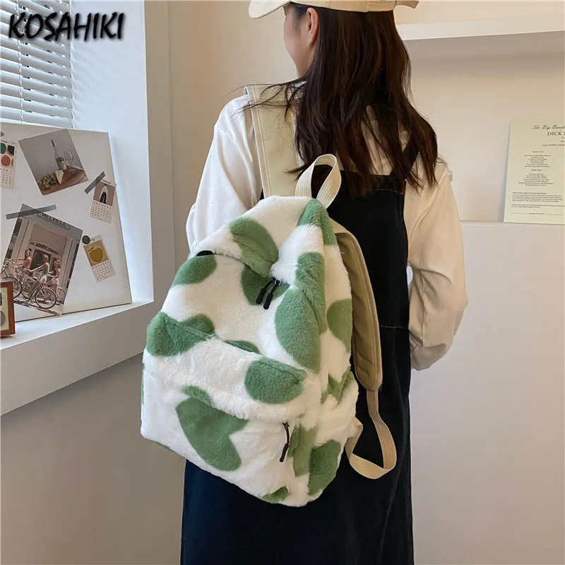 

Trendy Korean Fluffy Women Streetwear Back Pack Kawaii Girls Casual Preppy Students Schoolbags High-capacity Fashion Backpacks