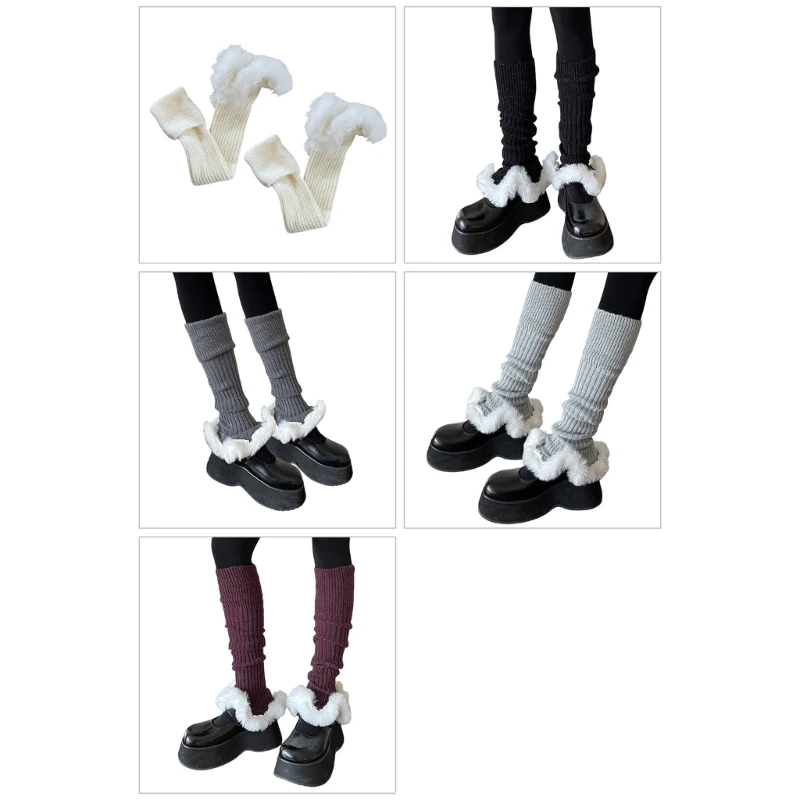 

Womens Lolitas Ribbed Knitted Long Socks Leg Warmers Harajuku Japanese Lovely Boot Socks Winter Ankle Heap Socks Gifts