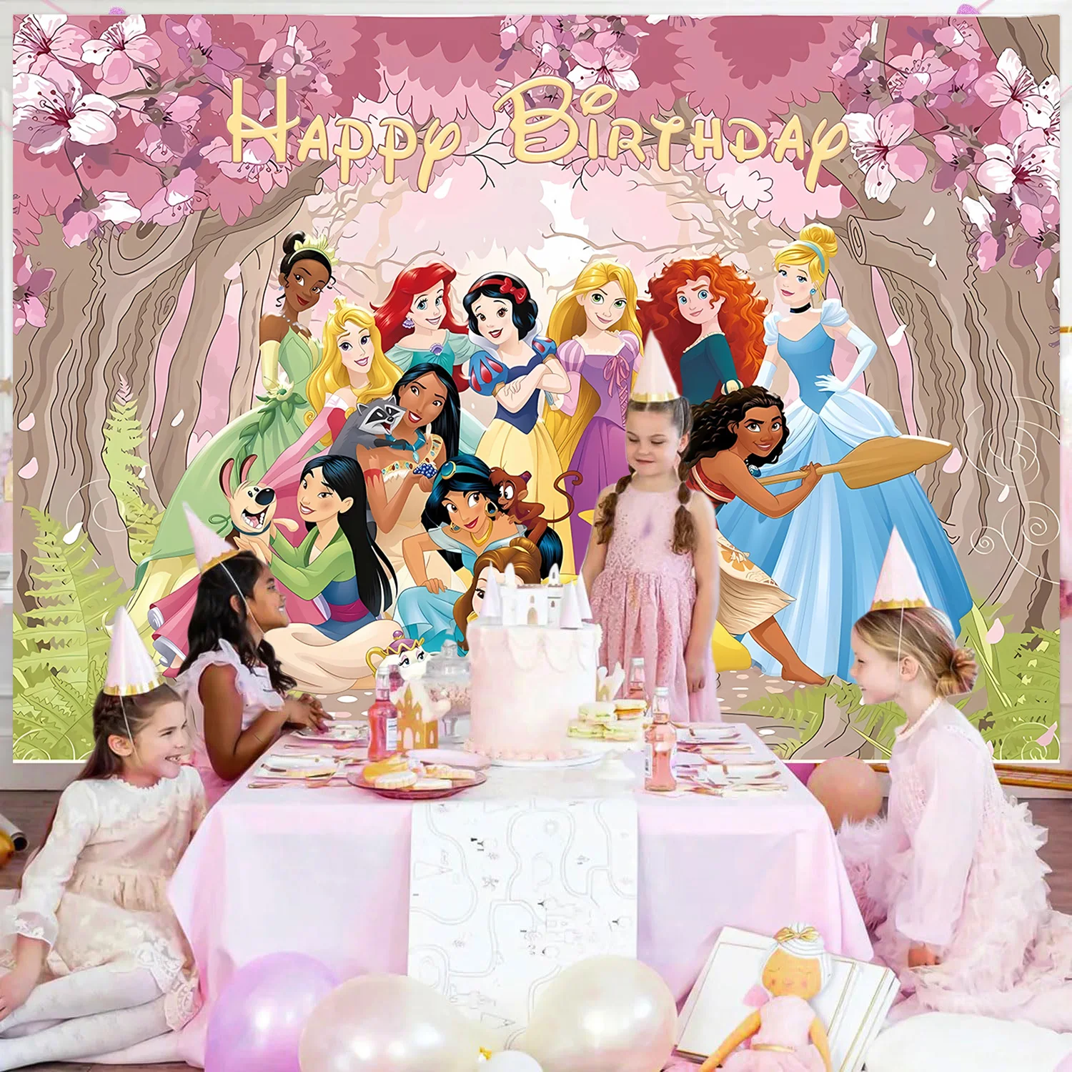 Fondali per feste Disney Princess sfondi per decorazioni fondali per riprese fotografiche in vinile per forniture per feste di compleanno per ragazze