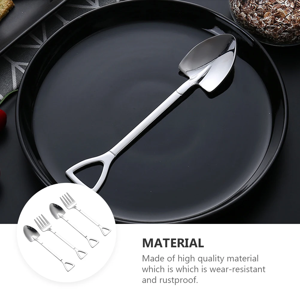 

4 pcs Coffee Spoon Stainless Steel Dessert Spoons Ice Cream Scoop Mini Fruit Fork Reusable Home Bar Milk Tea Shop Cafe