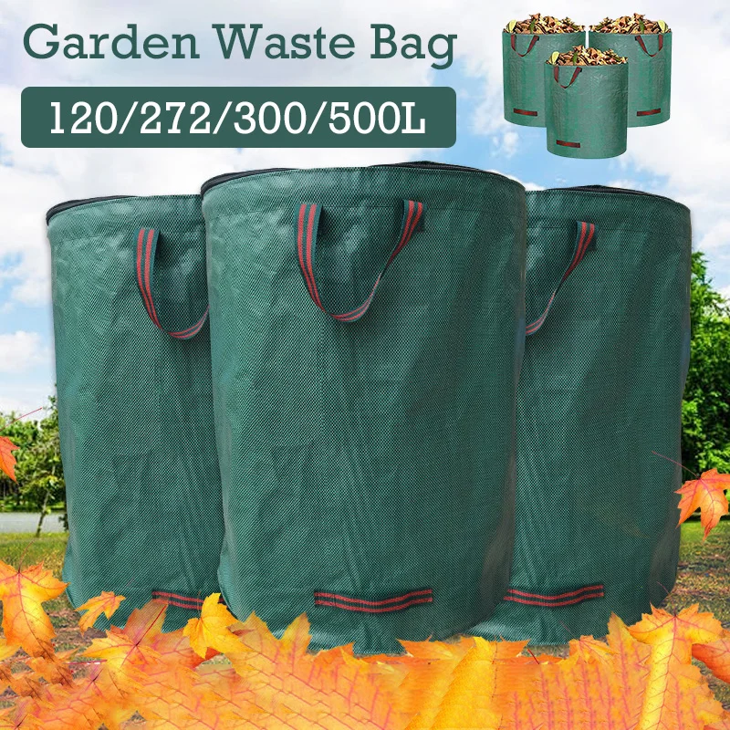 60-500L Garden Yard Waste Bag With Lid Foldable Large Capacity Leaf Collection Trash Can Reusable Multifunctional Storage Bags