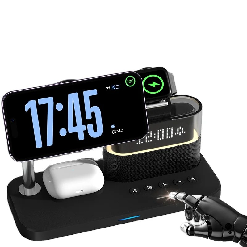 

2025 New Hight Quality Multi Functional Fast Wireless Charger Station 3 in 1 Table Lamp Led Desk Light Wireless Charger