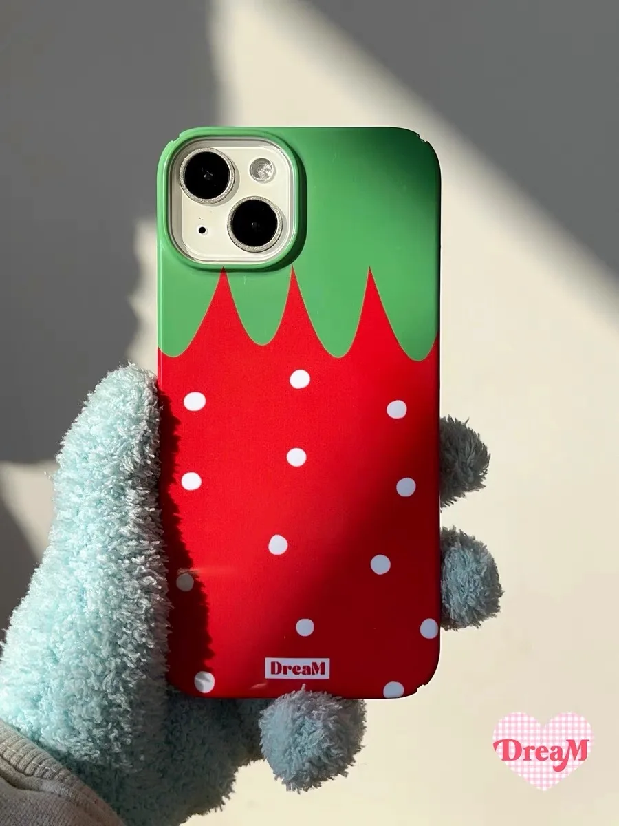 

INS Korean Red and Green Polka Dot Strawberries Case for IPhone 16 14 13 Pro Max 12 11 Pro Plus Protection Ultra Thin Hard Cover