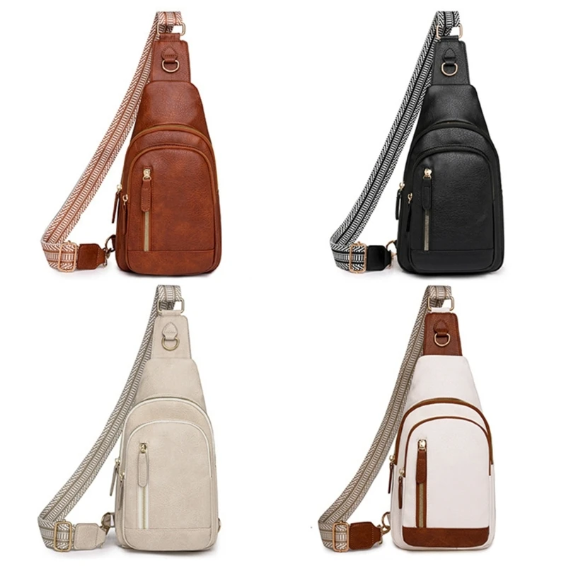 

Fashionable Female Shoulder Bag In Soft PU Leather Multiple Pockets Crossbody Chest Pack Vintage Zippered Fanny Pack E74B