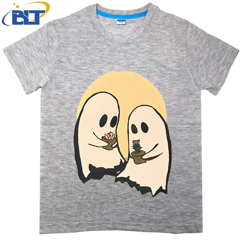 Two Ghosts Printed Children's T-shirt Summer Cotton Short Sleeve Casual Tops Suitable for Boys and Girls