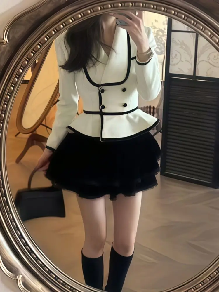 

White Short Coat Women Clothing Autumn Winter Stylish High end Commuter Slimming Waist Belted Jackets Aesthetic Gentle Women Top