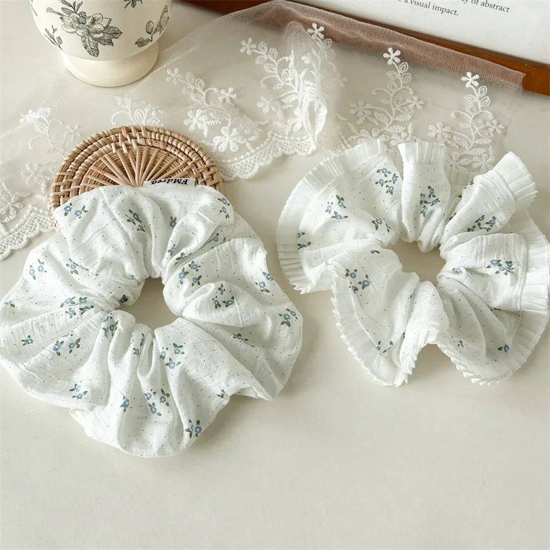 

Early Spring Fresh Light Blue Floral High Elastic Hair Rope Fashion Sweet Fabric Hair Tie Rubber Band Artistic Hair Accessories