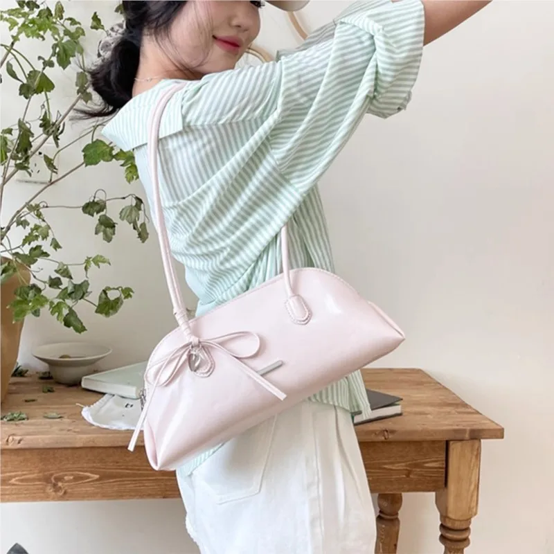 

JIAERDI Sweet Cute Bow Handbag Women Leather Large Capacity Minimalist Shoulder Bags Ladies Fashion Premium Commute Underarm Bag