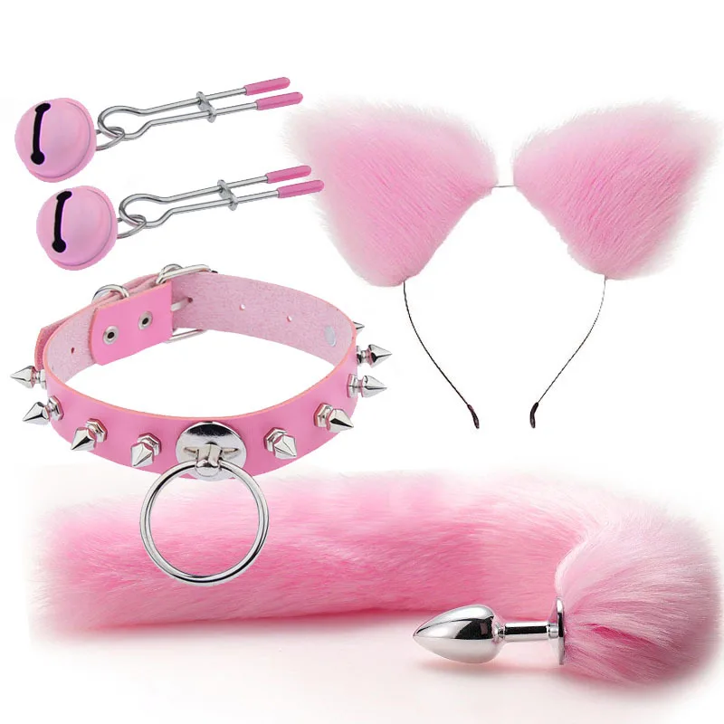 Anal Plug Cute Fox Tail Bow-Knot Soft Headbands Collar Erotic Cosplay Cat Ears  Couples Accessories SM Sex Toys for Female Male