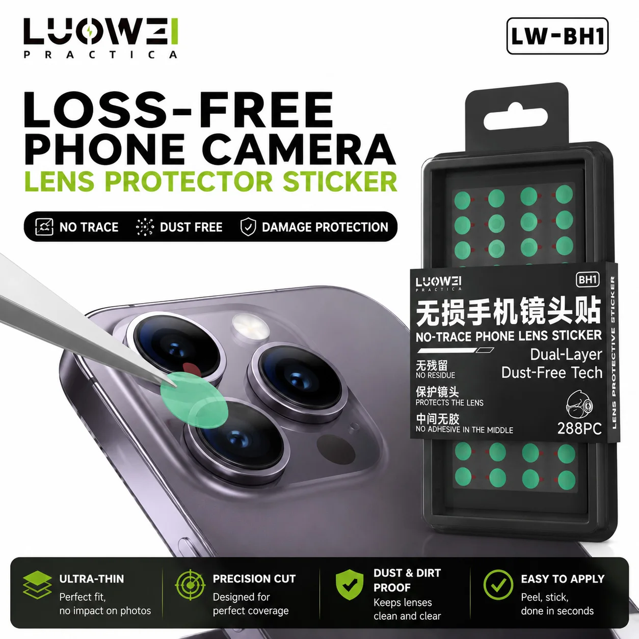 LUOWEI LW BH1 No Trace Phone Camera Lens Protector Sticker Dual Layer Dust Free Tech No Residue For Mobile Camera Lens Repair