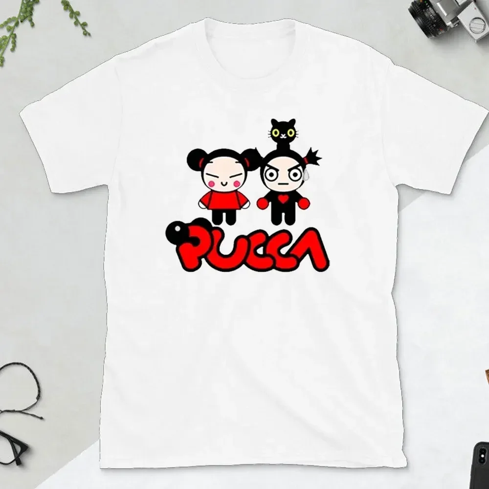 Pucca und Garu Nette Liebe Katze T Shirt Frauen Baumwolle Kurzarm Kawaii Print T-shirt Lustige Cartoon Grafik T-Shirts Frau Kleidung