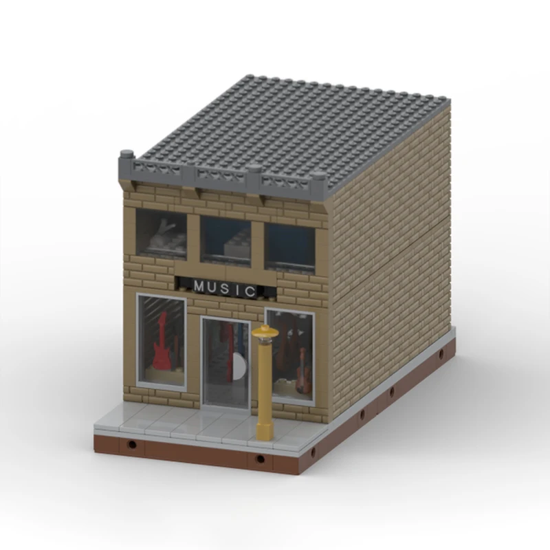 City Street View Model MOC Building Bricks Downtown Music Store Modular Technology Gifts Holiday Assemble Children Toys Suit