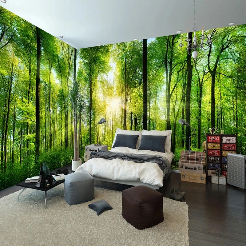 Custom Photo Natural Scenery Wallpaper Forest 3D Landscape Mural Bedroom Green tree woods Living room TV background restaurant