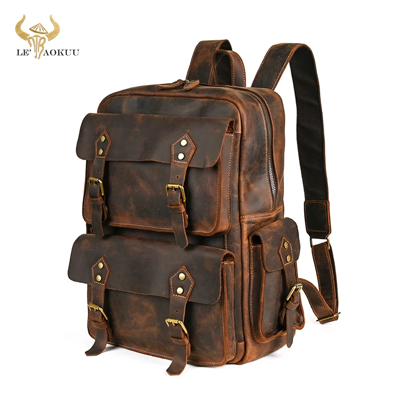 

Men Cattle Crazy Horse Leather Vintage Travel University College School Book Bag Designer Male Backpack Daypack Laptop Bag 1965