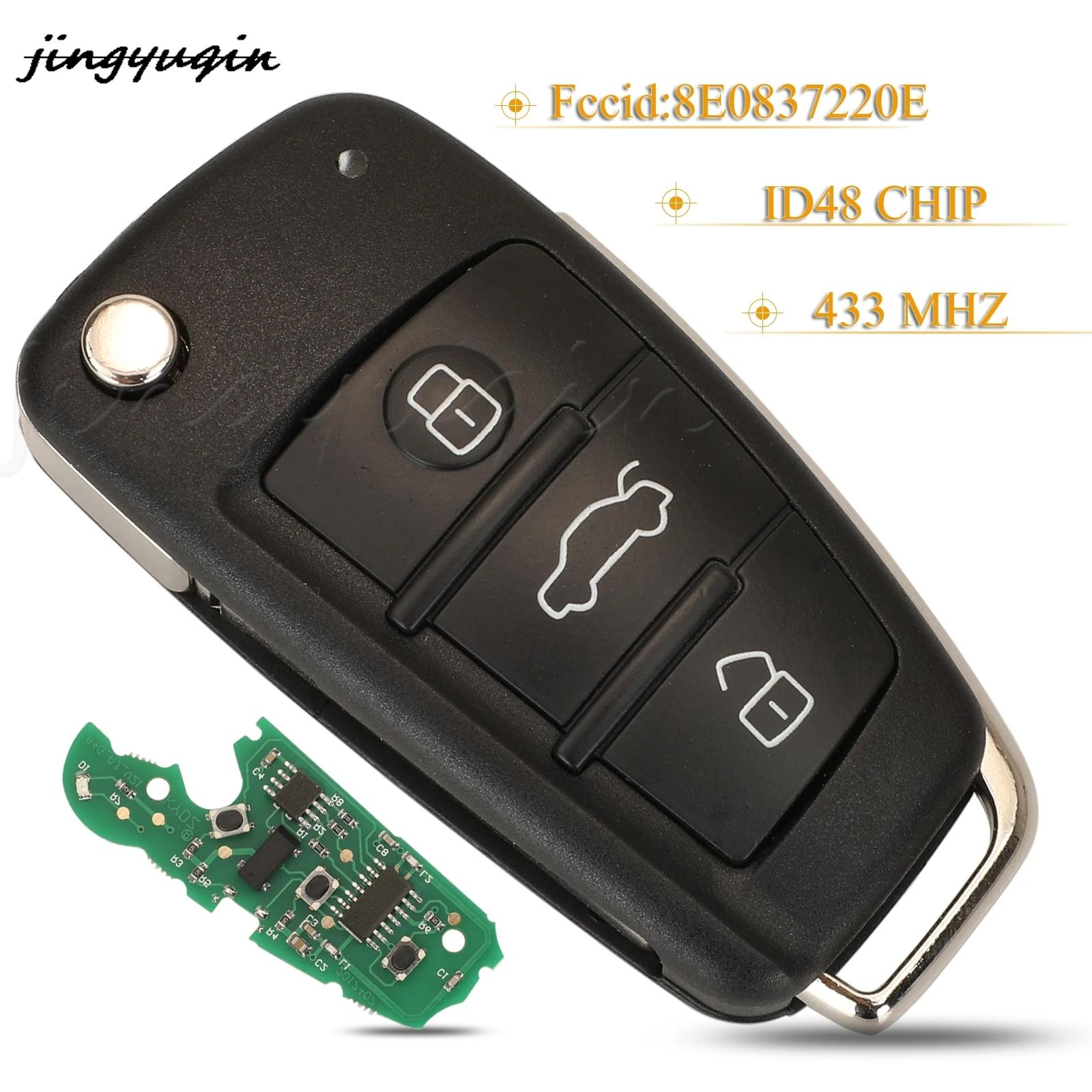 jingyuqin 3 Buttons Folding Remote Car Key Fob 433mhz ID48 Chip Fccid:8E0837220E/Q/K For Audi A4 2004-2008