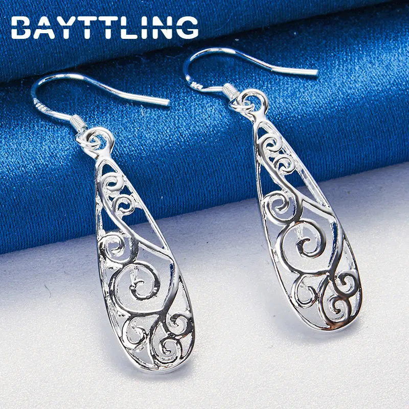 BAYTTLING 925 Sterling Silver 28MM Temperament Water Drop Earrings For Fashion Women Charm Wedding Gift Jewelry Accessories