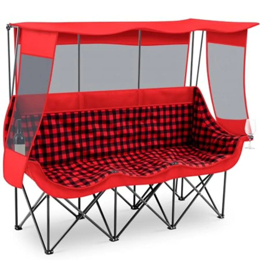 

3 Person Camping Chair with Canopy Shade 700lbs Heavy Duty Oversized Beach Camping Chair with Thick Cushion Cup Holder and Carr