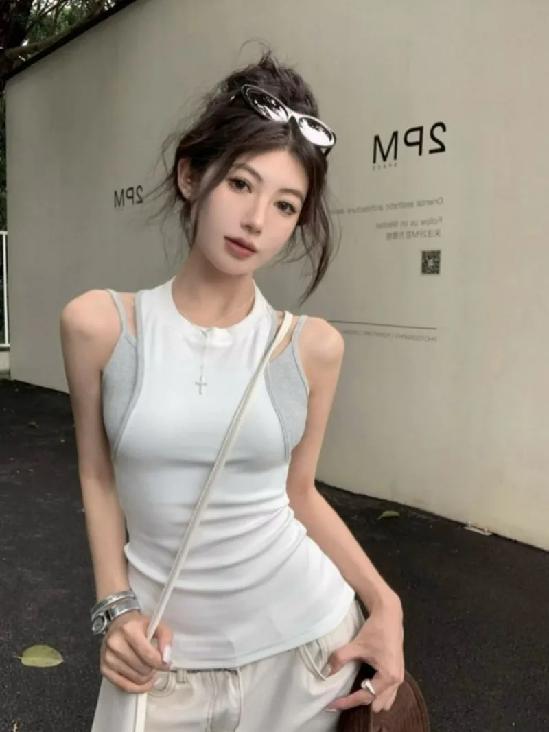 Suspender Fake Two-piece Vest Summer New Contrasting Color Splicing Vest Slim and Thin Versatile Sleeveless Suspender Top