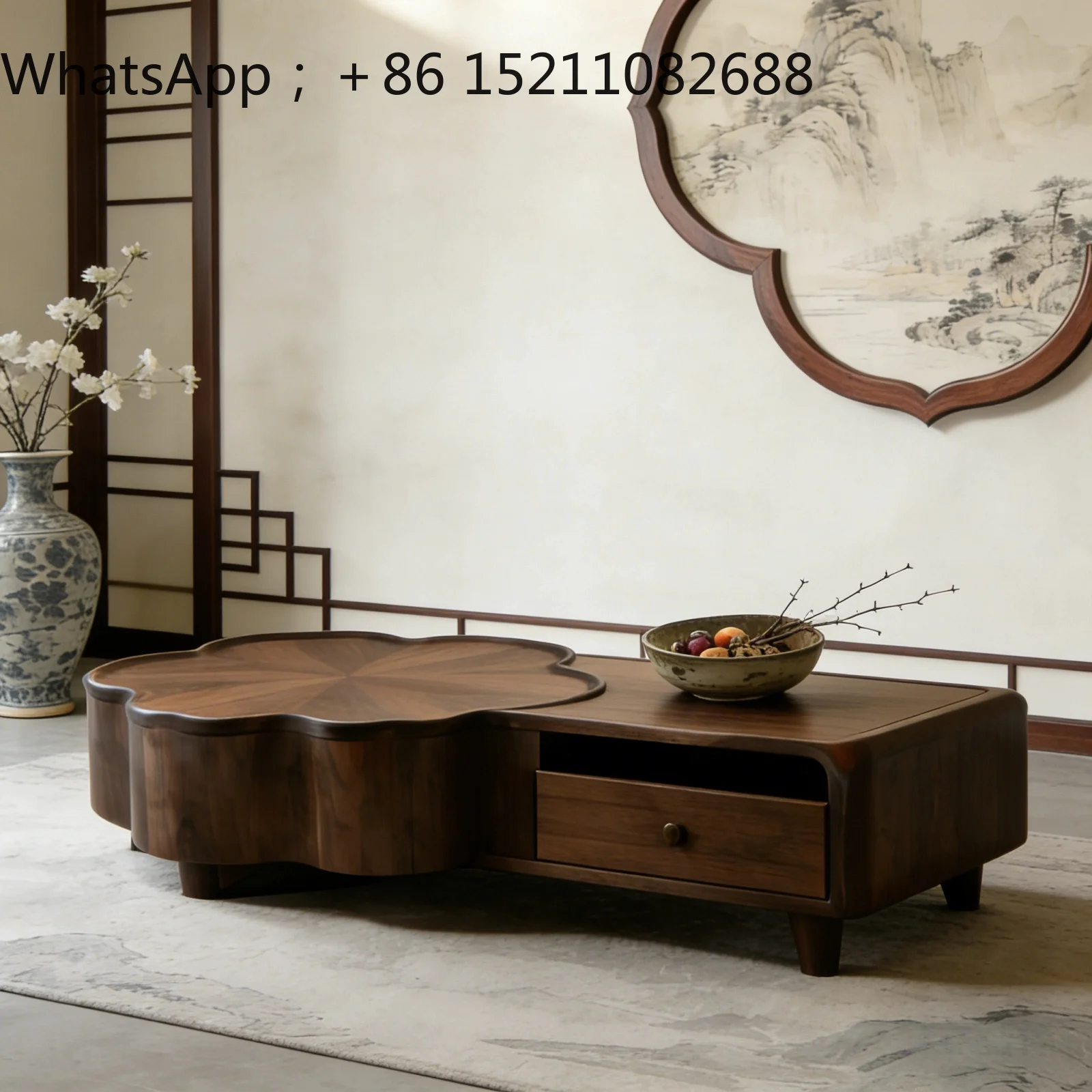 SCY pattern special-shaped solid wood coffee table living room retro style square zen round simple storage coffee table