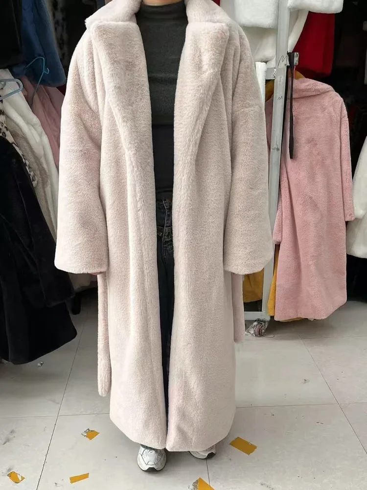새로운 가을 겨울 두꺼운 연장형 인조 모피 코트 루즈핏 따뜻한 여성용 아우터웨어 토끼털 스타일 롱코트 젊은 여성용