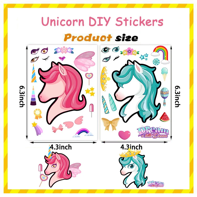 8 Sheets Kids DIY Craft Stickers - Make A Unicorn Face Assemble Puzzle Stickers for Girls & Boys RecordingYourLife Store