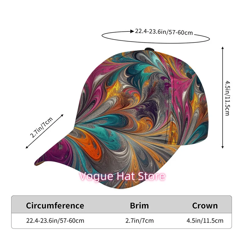 1pc Colorful Swirling Abstract Design Print Classic Baseball Cap - Easy to Wear Lightweight Duckbill Hat, Adjustable Design for