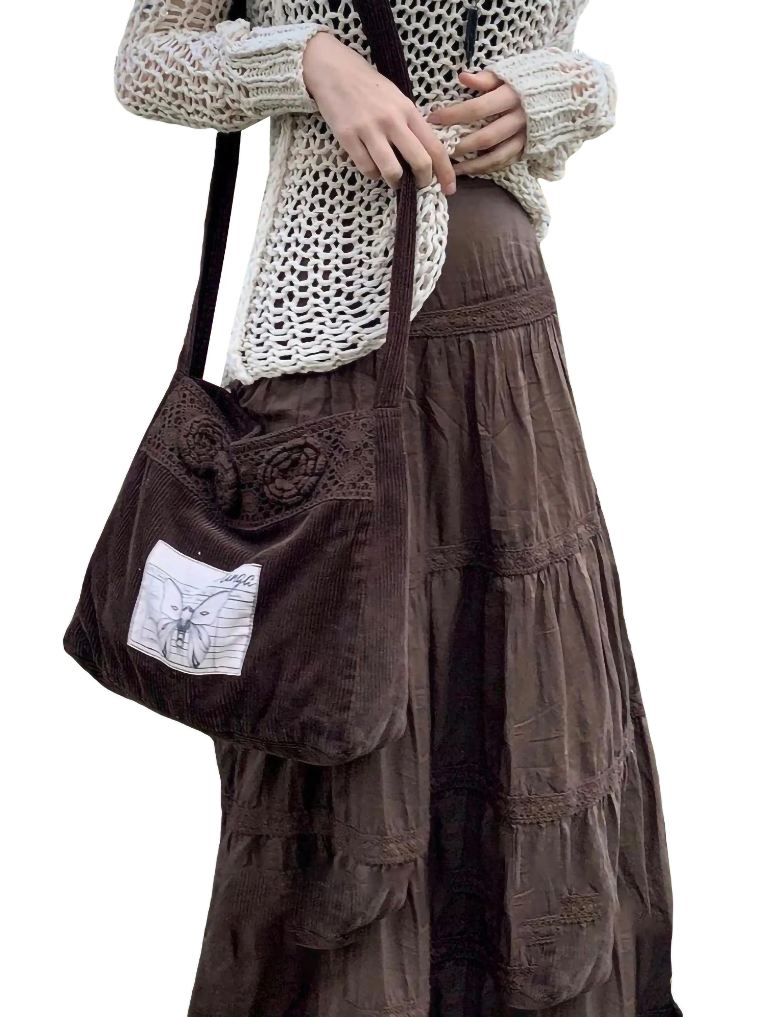 2024 Autumn Women\'s ashion Loose Pleated Skirts Retro Brown Long Skirts Casual Elastic Waist A-Line Skirts