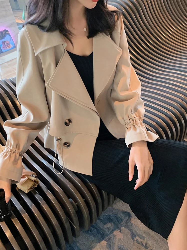 Short Coat Jacket Women's Kaki Colorous Personality Spring Autumn Winter Suit Jacket OL Style Long Sleeve Straight Cut Coat