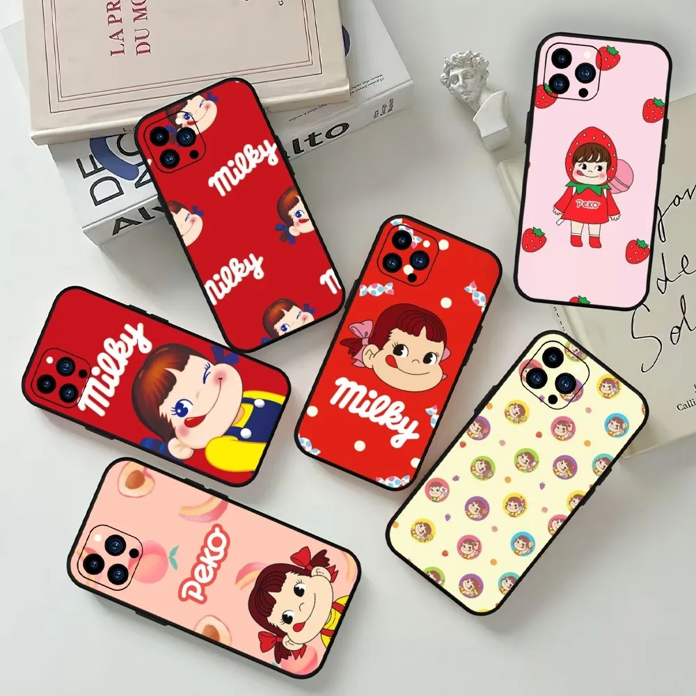 Cartoon Milky Peko Phone Case For Xiaomi 10 12 Poco M3 X3 Nfc Redmi 10 11S Lite Ultra 4G 5G Black Soft Shelll