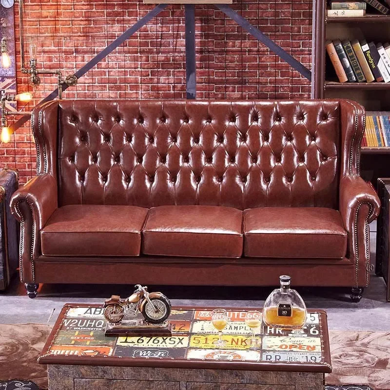 

American Boss Chair Tiger Chair Vintage Leather Single Comfortable Sofa Living Room Bedroom High Back Office Sofa Chair
