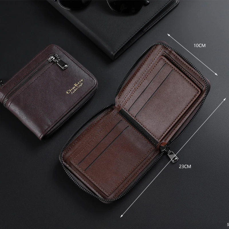2025 رجل جديد قصير محافظ ثنائية الطي متعددة بطاقة موضة محفظة من جلد PU عالية الجودة الرجال الكلاسيكية المحفظة مع حقيبة عملة سستة #6