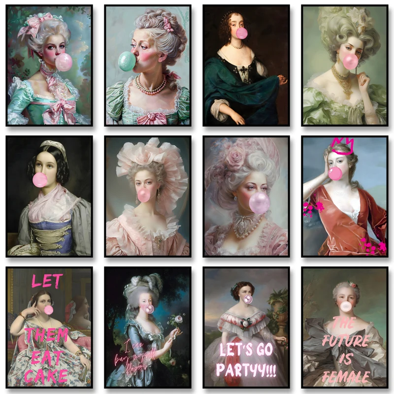 Bubble Gum Vintage Portrait Poster Altered Art Canvas Painting Print Wall Art Picture for Living Room Cuadros Home Decoration
